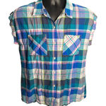 Tommy Hilfiger  Plaid Button Up Shirt Women’s Large Multicolor Short Sleeve  Photo 0