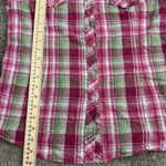 Ariat  Fitted Western Plaid Long Sleeve Snap Shirt Pink Green Metallic L Photo 3