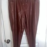 Candace Cameron Bure Faux Leather Pull On Lined Jogger Pants Raisin Brown Sz XL Photo 0