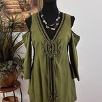 Denim 24/7 Women Top M Pullover Y2K Short Sleeve Elastic Cold Shoulder Embellish Green Size M Photo 0