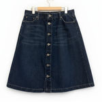 Tommy Hilfiger ‎ Denim Skirt Button Front Dark Wash A Line Embroidered Pockets 14 Photo 0