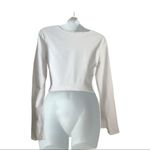 SheIn Lettuce Edge Ruched Long Sleeve Baby Tee Crop Top White Large Photo 6