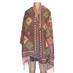 Mexican Artisan Reversible Woven Poncho Pink Multicolor Festival Boho Wrap Photo 1