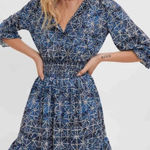 Maje  100% Viscose in Smocking Indigo Patterned With Long Sleeve Dress Photo 0