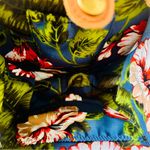 Woven Rattan Round Purse with Leather Strap and Tropical Lining Tan Photo 12