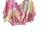 Garage  Puff Sleeve Tie Front Crop Top Pink and Orange Photo 2