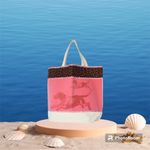 Big Canvas Tote Running Dog Beach Bag Coral and Brown on Tan NEW Photo 3