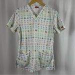 Dickies  Small Honey Bee Print Rainbow Scrub Top Nurse Medical Field V Neck Photo 0