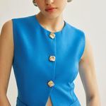 Commence Blue Sleeveless gold Button Vest With Shorts Set Small Commense Photo 3