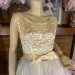 VINTAGE 1960’S CREAM SEQUINED FULL TULLE & SATIN SKIRT PARTY DRESS (S) Photo 6