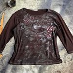 Coffee Shop  Brown Cotton Long Sleeve Top Photo 0