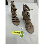 Steve Madden Womans Dayna Ankle Sandals 9 M Beige Zip/lace Up Open Toe Heel Photo 1