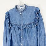 Veronica Beard  Tes Ruffle Chambray Button Up Shirt Indigo Size 10 Medium Photo 3