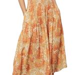 Vince  Floral Garden Smocked A Lined Tiered Midi, Maxi Skirt Orange Large $395 Photo 0