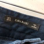 ZARA Womens Pants Cropped Linen Cotton Blend Wide Leg Belted Navy Blue S Photo 2