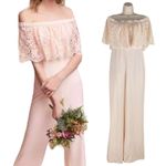 Theia BHLDN Mila Off the Shoulder Lace Jumpsuit Pink Braidesmaid Size 8 Photo 3