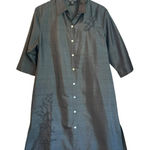 Anne Carson  Black Silk Embroidered Shirt Dress XL Floral Button-Up Duster Photo 0