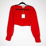 L'Academie NWT  Crop Button Down Top Women's Long Sleeve Red Size M Photo 0