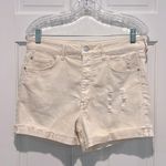 Pilcro Anthropologie Cream Denim Rolled Hem Distressed Shorts Size 30 Off White Photo 0