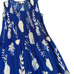 Leo & Ugo Royal Blue Bold Print Midi Dress Sleeveless Stretch Pleated Size Small Photo 2