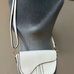 White half moon pebbled leather crossbody bag purse Italy gold accents zip close Photo 0