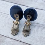 Vintage Clip On Earrings Blue Patterned Oval Photo 5