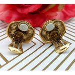 Gold Tone Round Swirl Faux Pearl Textured Clip On Earrings Fancy Wedding Formal Photo 6