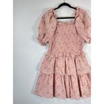 Hyacinth House Womens Dress Beige Mini Floral Smocked Ruffle Puffed A Line Large Pink Photo 7