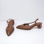 Cult Gaia  Women's Alia Genuine Leather Slingback Sculptural Heels Shoes Brown Photo 0