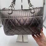 Coach Poppy Quilted Metallic Leather Tote Bag Silver Shoulder Handbag Photo 8