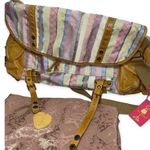 IPA Nima Muiltcolor Fabric and Tan Leather Pockets Messenger Baby Overnight Bag Pink Photo 5