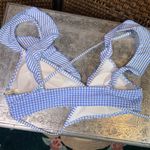 Aerie NWT  Blue and White Gingham Ruffle Crisscross Strap Bikini Top Size M Photo 3