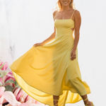 Susana Monaco Maxi Dress Nylon Stretch Fit & Flare Yellow Sz L Photo 0