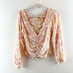 Free People Say The Word V Neck Long Sleeve Floral Ruched Top Pink Small Photo 2