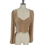 Sage  The Label | Velvet Long‎ Sleeve Ruched Puff Sleeve Pleated Beige Blouse Top Photo 0