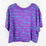  Purple Champion Print Crew Neck Short Sleeve Cropped Tee Size XL Photo 1