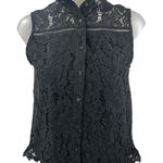 Jack by BB Dakota  Black Floral Lace Sleeveless Scallop Button Up Blouse Top Sz S Photo 0