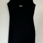 Off-White Micro Ribbed Off Stamped Sleeveless Spaghetti Strap Mini Dress Photo 0