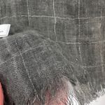 John Lewis Plaid Blanket Scarf Gray Cotton Wool Blend Metallic Fiber Fringe Photo 4