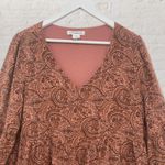 Lucky Brand  Rust Orange Paisley Babydoll Dress M Boho Flowy Tiered Photo 3