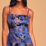 Lulus  Perfect Date Royal Blue Satin Jacquard Sleeveless Mini Dress S NWT Photo 0