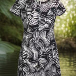 Chic Chelsea Suite Fit & Flare Black White Leaf Print Dress 12 BOHO Tropical Photo 0