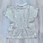 INC Shoulder Cut Out Silver Mirrored Sequin Top S Photo 3