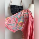 Umgee Peach Floral Fringe Trim Kimono Cardigan, Size S/M Photo 1