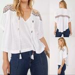 Free People Market Embroidered White V-Neck Tee Top Boho Flowy Medium Photo 1