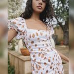 Significant Other Dress Lola Dot Ruched Open Tie Back Mini Caramel Petal 4 NWT White Photo 9