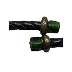  Chicos Collar Choker Necklace Black Leather Braid Green Black Glass Bead Photo 4