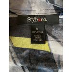 Style & Co Black/Gray/Yellow Geo Print Button Up 3/4 Sleeve Tab Blouse Size S Photo 5