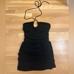 ZARA Ruched Black Halter Mini Dress Size Medium Photo 3