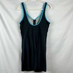 Women’s Black Turquoise Zip One Piece Skirt Swimsuit 14W Photo 2